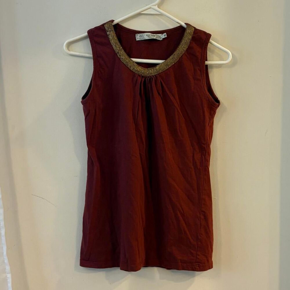 Burgundy Tank Gold Beaded Collar Sz Medium Cotton Whimsigoth Fairycore Layering
